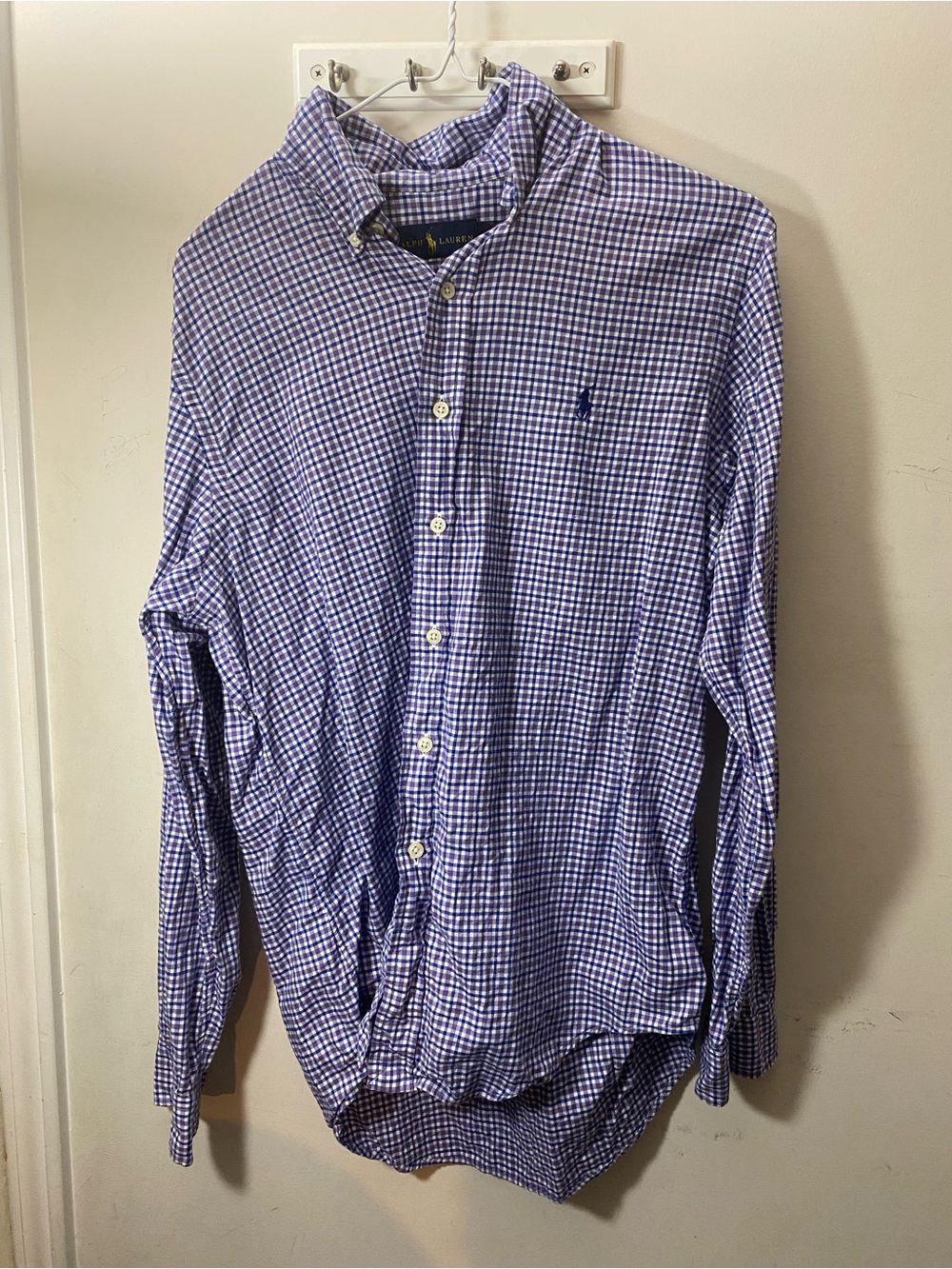 Ralph Lauren Men's Purple & White Gingham Button-Down Shirt